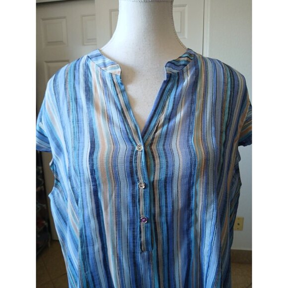 Cocomo Womens Blouse XL Blue Striped Flutter Sleeve Office Career Casual - Picture 7 of 15